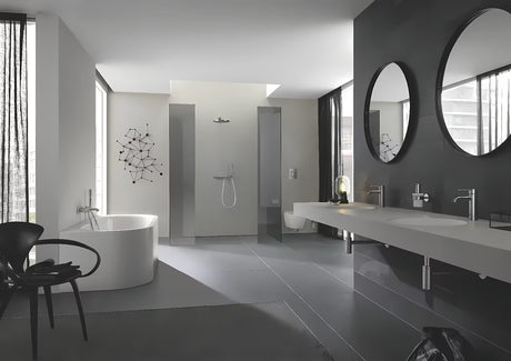 Sieninė svirtinis dušo maišytuvas Grohe Essence New, apdaila supersteel, matinio nerūdijančio plieno išvaizda.