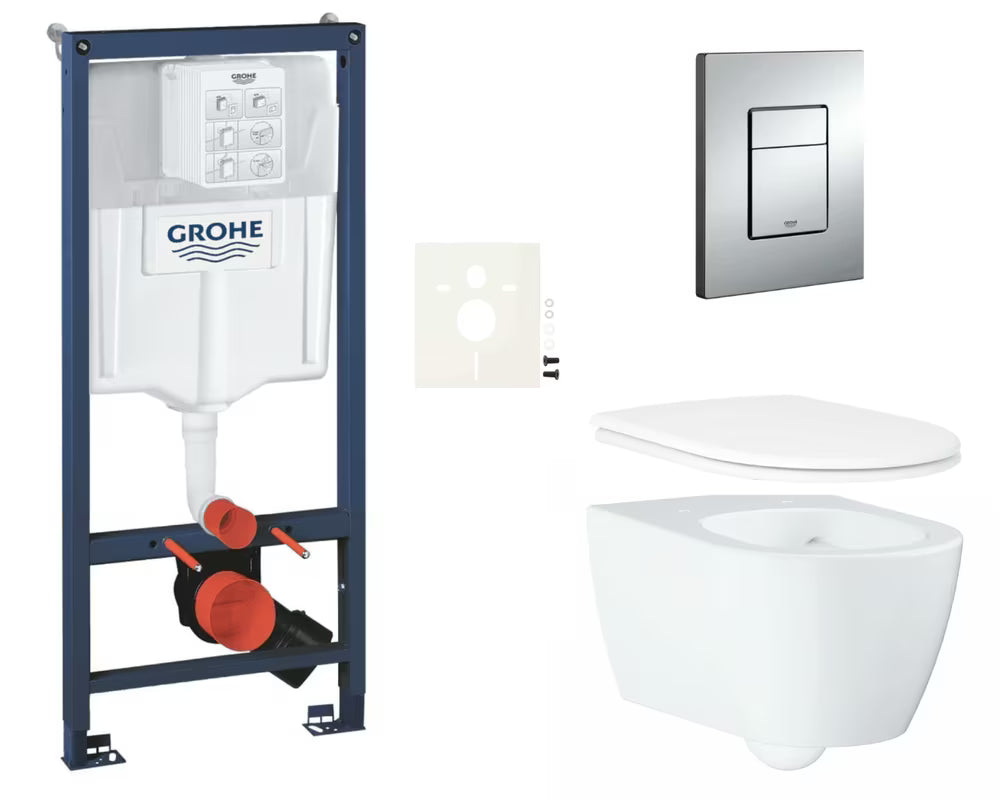 Pakabinami WC komplektas Grohe Essence su montavimo moduliu Rapid SL, mygtuku Even ir berėme keramika