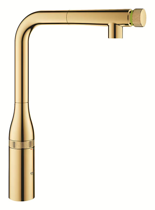 Grohe Essence smartcontrol virtuvinis maišytuvas cool sunrise su ištraukiamu dušeliu ir aukštu pasukamu snapu