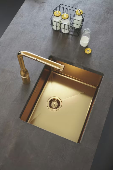 Grohe Essence smartcontrol virtuvinis maišytuvas cool sunrise su ištraukiamu dušeliu ir aukštu pasukamu snapu