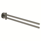 Pasukamas rankšluosčio laikiklis Grohe Essentials, Brushed Hard Graphite spalvos, su dviem svirtimis ir paslėptu tvirtinimu.