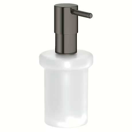 Skysto muilo Dozatorius Grohe Essentials be laikiklio, hard graphite apdaila, stiklinė talpa ir metaliniai elementai.