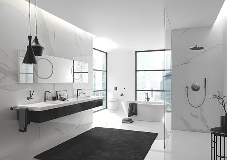 Skysto muilo Dozatorius Grohe Essentials be laikiklio, hard graphite apdaila, stiklinė talpa ir metaliniai elementai.