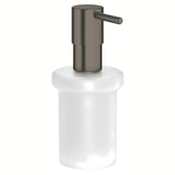 Skysto muilo Dozatorius Grohe Essentials be laikiklio su stikline talpa ir Grohe StarLight paviršiumi, hard graphite apdaila.