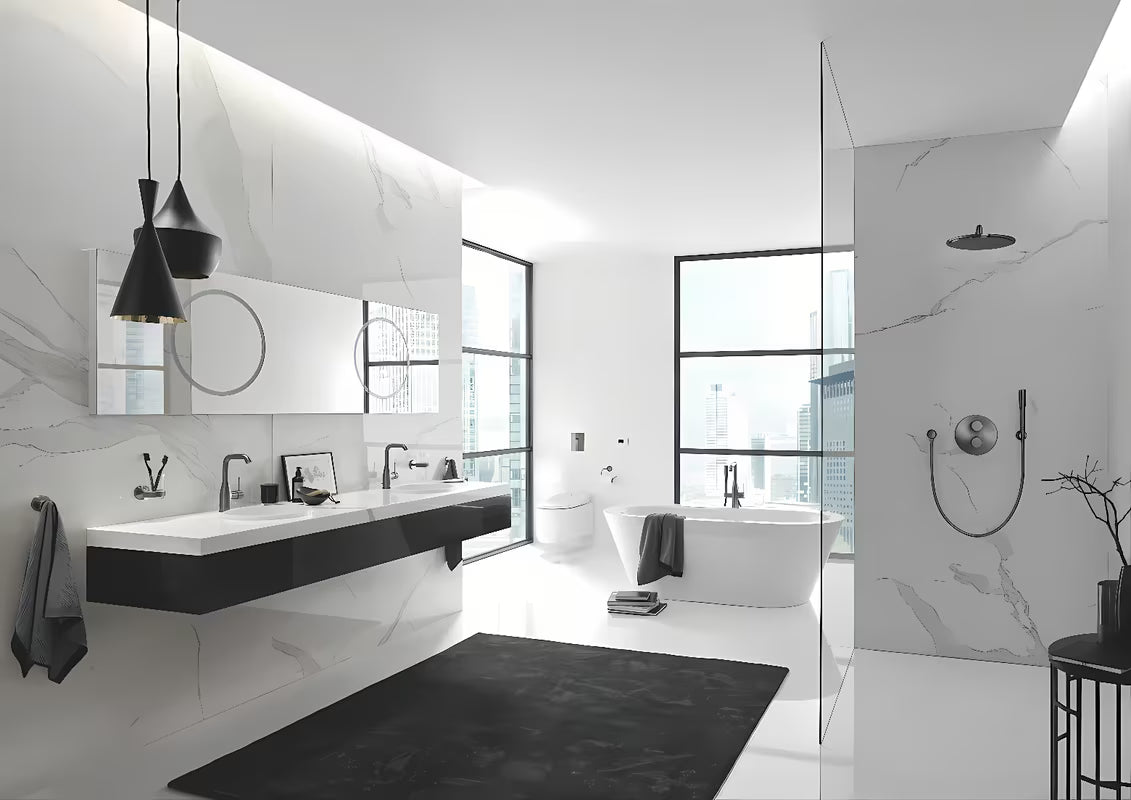 Skysto muilo Dozatorius Grohe Essentials be laikiklio su stikline talpa ir Grohe StarLight paviršiumi, hard graphite apdaila.