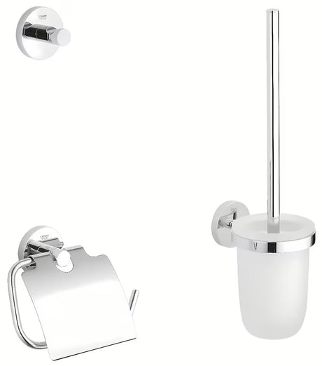 Chromuotas vonios aksesuarų rinkinys Grohe Essentials su kabliuku, su dangteliu popieriaus laikikliu ir KLOZETAS šepečiu