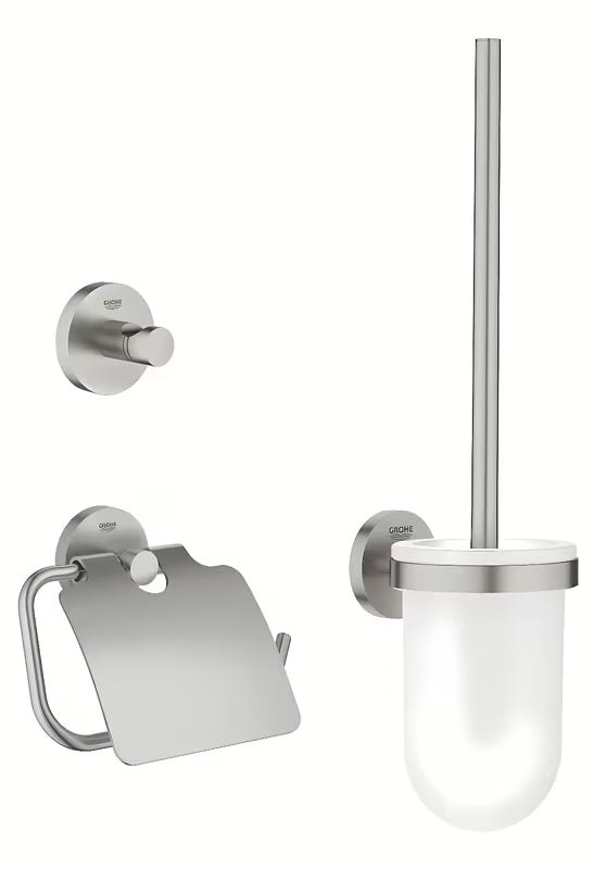 Vonios aksesuarų rinkinys Grohe Essentials, supersteel apdailos, su kabliuku, popieriaus laikikliu ir KLOZETAS šepečiu