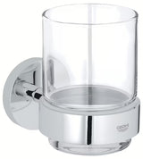 Chromuotas stiklinės laikiklis Grohe Essentials su stikline su paslėptu tvirtinimu