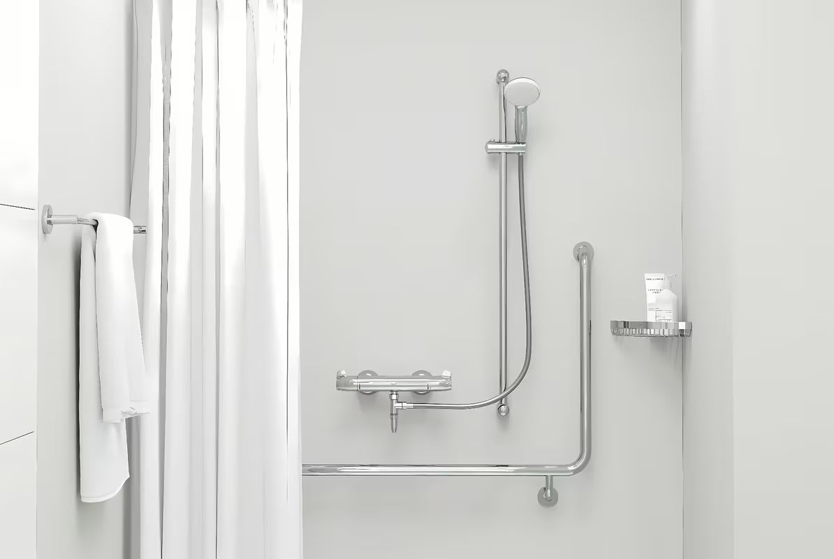 Chromuotas rankšluosčio laikiklis Grohe Essentials su strypu ir paslėptu tvirtinimu prie sienos