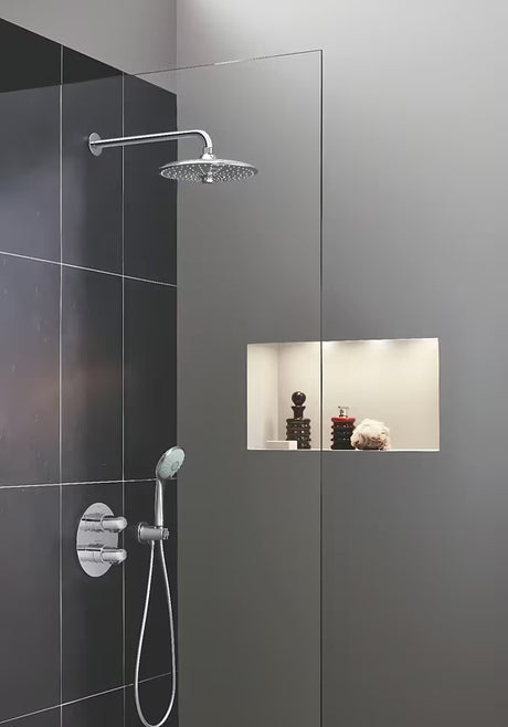 Viršutinis dušas Grohe Euphoria 260 smartcontrol chromo spalvos su trimis srovės režimais ir dušo laikikliu