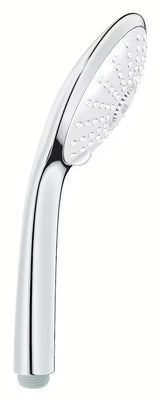 Rankinis dušas Grohe Euphoria 110 Massage, chromo spalvos, su baltu dušo disku ir trimis srovės režimais.