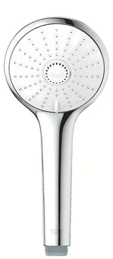 Rankinis dušas Grohe Euphoria 110 Massage, chromo spalvos, su baltu dušo disku ir trimis srovės režimais.