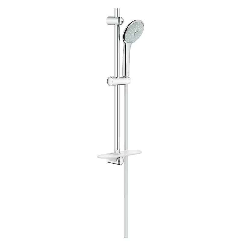 Dušo komplektas Grohe Euphoria 110 Massage chromo spalvos su stovu, žarna ir EasyReach lentynėle.
