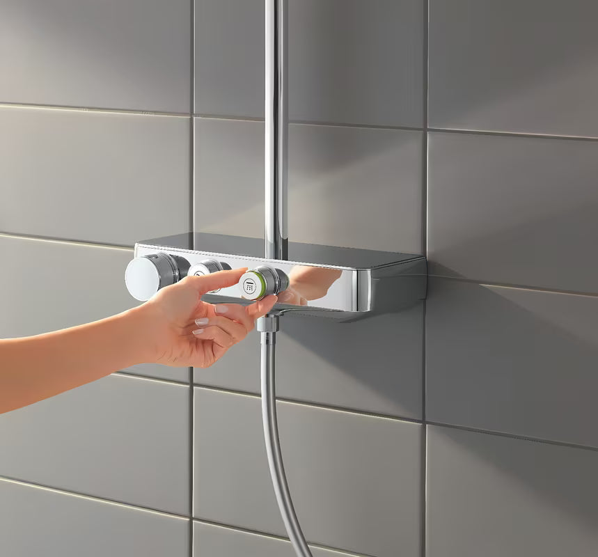 Dušo sistema Grohe Euphoria smartcontrol System chromo spalvos su termostatiniu maišytuvu, su viršutiniu ir rankiniu dušu