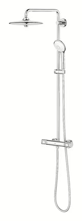 Chromo spalvos dušo sistema Grohe Euphoria System su termostatiniu maišytuvu su viršutiniu ir rankiniu dušu