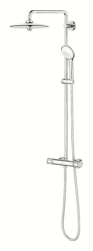 Chromo spalvos dušo sistema Grohe Euphoria System su termostatiniu maišytuvu su viršutiniu ir rankiniu dušu