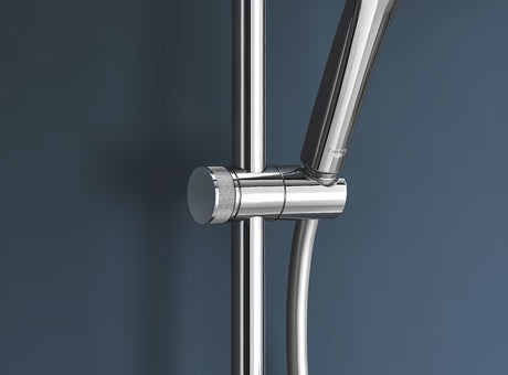 Chromo spalvos dušo sistema Grohe Euphoria System su termostatiniu maišytuvu su viršutiniu ir rankiniu dušu