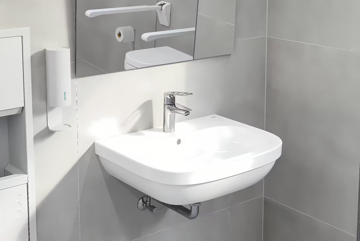 Pakabinamas praustuvas Grohe Euro Ceramic 60 alpinės baltos spalvos su persipylimu ir anga pro maišytuvui