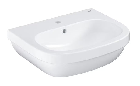 Pakabinamas praustuvas Grohe Euro Ceramic 55 iš baltos keramikos su persipylimo anga ir anga pro maišytuvui