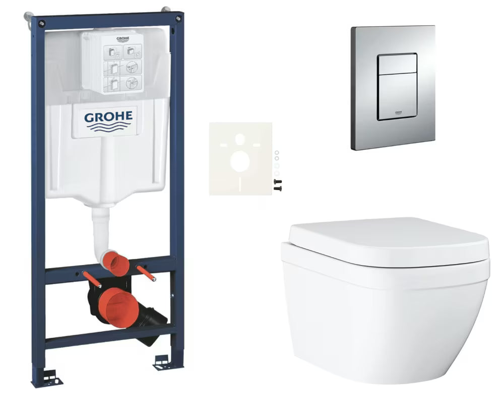 Pakabinami WC komplektas Grohe Euro Ceramic su montavimo moduliu Rapid SL, mygtuku Even ir sėdyne softclose