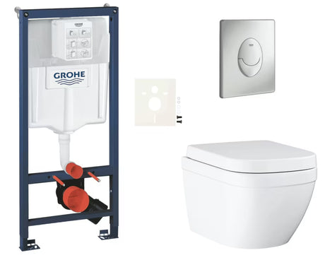 Pakabinami WC komplektas Grohe Euro Ceramic su montavimo moduliu Rapid SL, mygtuku Skate Air ir sėdyne softclose