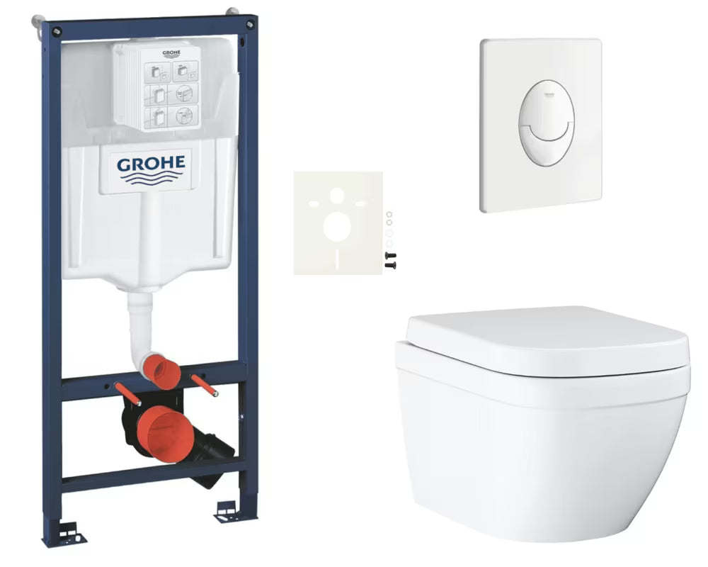 Pakabinami WC komplektas Grohe Euro Ceramic su montavimo moduliu Rapid SL, mygtuku Skate Air ir sėdyne softclose