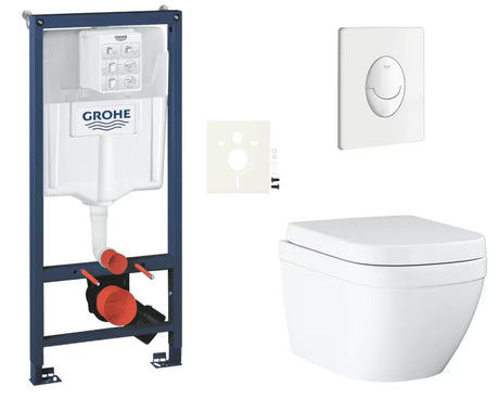 Pakabinami WC komplektas Grohe Euro Ceramic su montavimo moduliu Rapid SL, mygtuku Skate Air ir sėdyne softclose