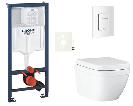 Pakabinami WC komplektas Grohe Euro Ceramic su montavimo moduliu Rapid SL, mygtuku ir sėdyne softclose