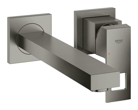 Potinkinė sieninė praustuvo maišytuvas Grohe Eurocube, šukuoto Hard Graphite apdailos, kvadratinio dizaino.