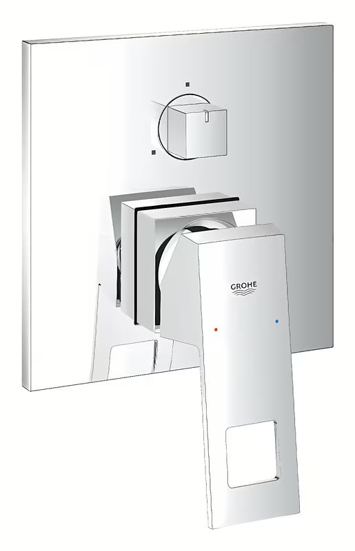Potinkinė dušo ir vonios maišytuvas Grohe Eurocube chromo spalvos su svirtimi ir 3 krypčių perjungikliu.
