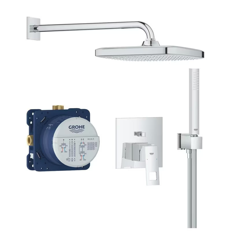 Grohe Eurocube potinkinis dušo sistema chromo spalvos su rankiniu dušu Euphoria Cube Stick
