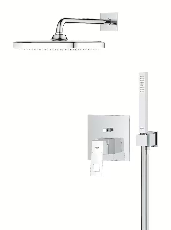 Grohe Eurocube potinkinis dušo sistema chromo spalvos su rankiniu dušu Euphoria Cube Stick