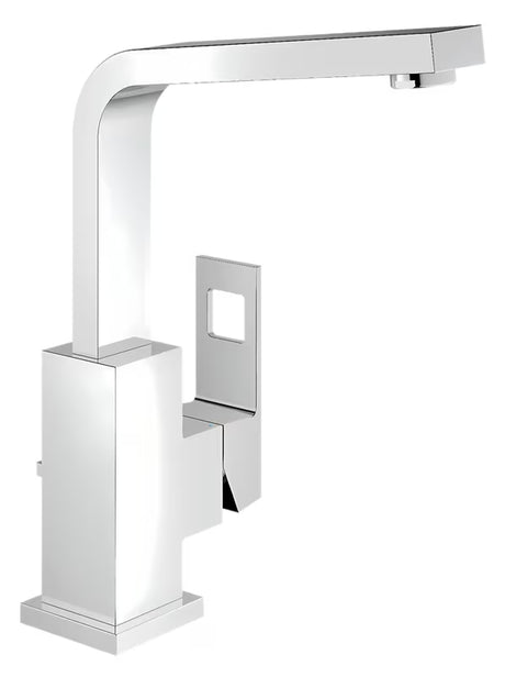 Chrominis virtuvinis maišytuvas Grohe Eurocube su aukštu pasukamu snapu, kvadratinio dizaino.