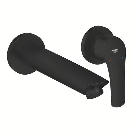 Potinkinė praustuvo maišytuvas Grohe Eurosmart matinės juodos spalvos pro, montuojamas prie sienos.