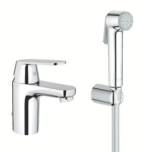 Chromuotas praustuvo maišytuvas Grohe Eurosmart Cosmopolitan su dušo komplektu su svirtiniu valdymu