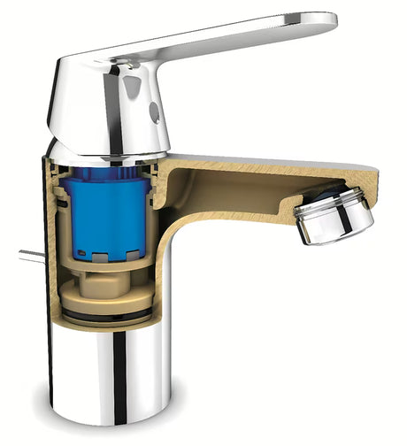 Chrominis praustuvo maišytuvas Grohe Eurosmart Cosmopolitan su svirtiniu valdymu ir dugno vožtuvu