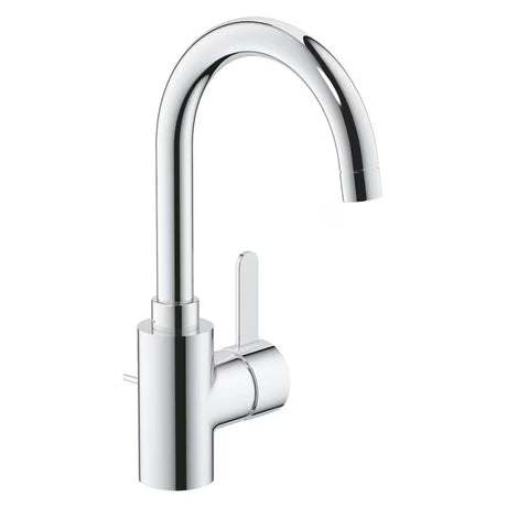 Aukšta chromuotas praustuvo maišytuvas Grohe Eurosmart Cosmopolitan su pasukamu snapu ir svirtiniu valdymu.