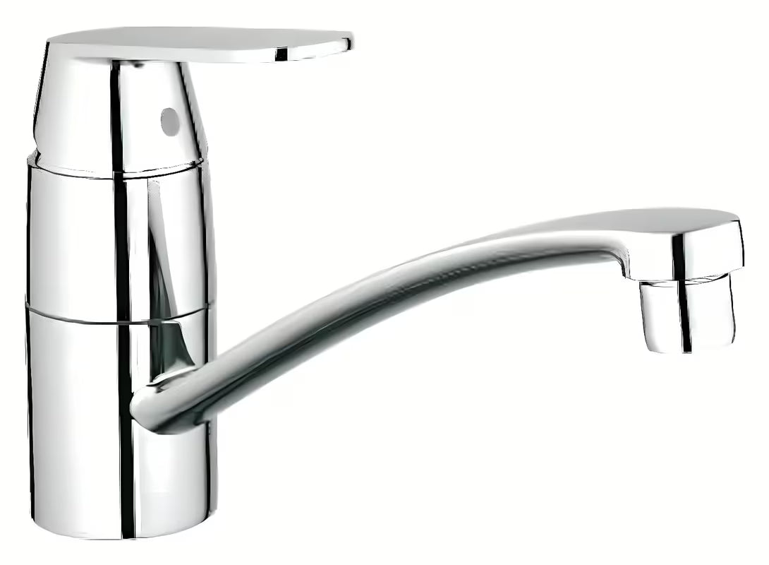 Chromo spalvos virtuvinis maišytuvas Grohe Eurosmart Cosmopolitan su žemu pasukamu snapu