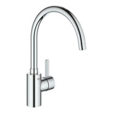 Chromo spalvos virtuvinis maišytuvas Grohe Eurosmart Cosmopolitan su aukštu pasukamu snapu