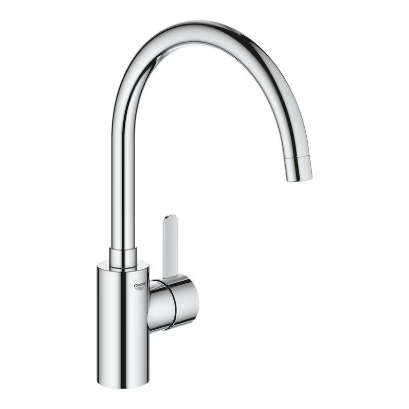 Chromo spalvos virtuvinis maišytuvas Grohe Eurosmart Cosmopolitan su aukštu pasukamu snapu