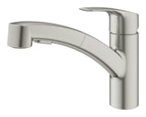 Svirtinis stovintis virtuvinis maišytuvas Grohe Eurosmart New supersteel spalvos su pasukamu snapu.