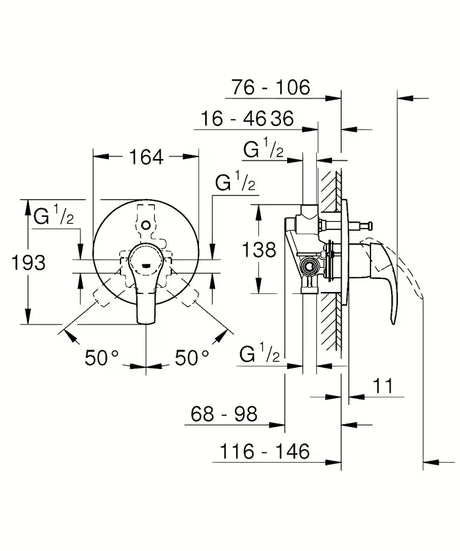 Potinkinė dušo ir vonios maišytuvas Grohe Eurosmart New, chromo spalvos.