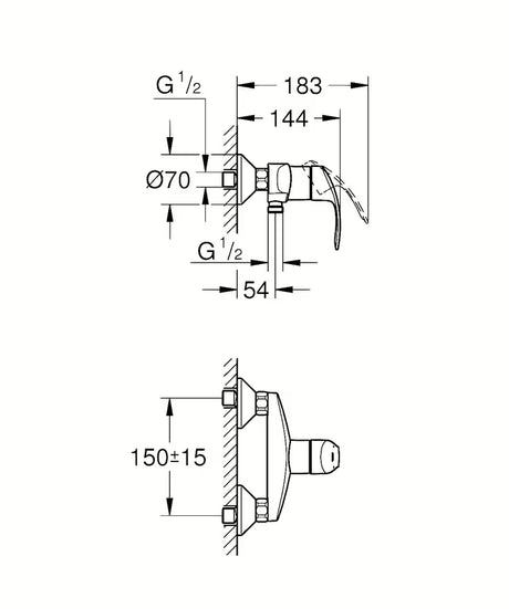 Grohe Eurosmart New svirtinis sieninė dušo maišytuvas chromo apdaila