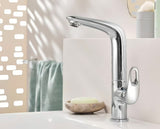Aukšta svirtinis praustuvo maišytuvas Grohe Eurostyle New chromo spalvos, su pasukamu snapu ir nuotako komplektu.