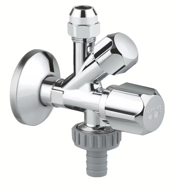 Kampinis ventilis Grohe pro montavimui ant sienos su atbuliniu vožtuvu ir metaline rozete.