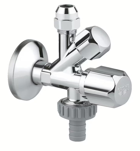 Kampinis ventilis Grohe pro montavimui ant sienos su atbuliniu vožtuvu ir metaline rozete.
