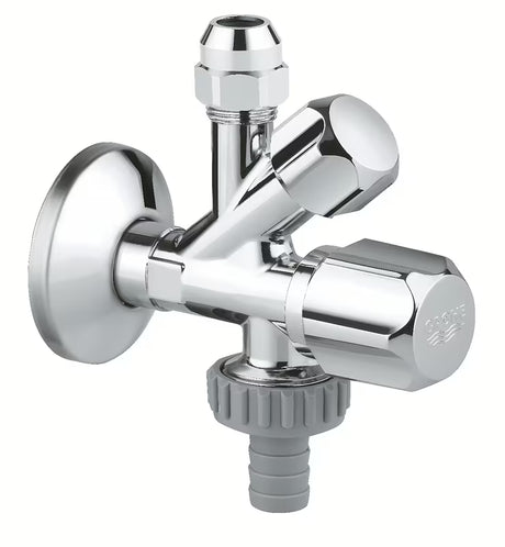Kombi kampinis ventilis Grohe pro montavimui ant sienos su ilgio kompensavimu ir metaline rozete.