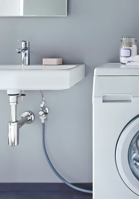 Kombi kampinis ventilis Grohe pro montavimui ant sienos su ilgio kompensavimu ir metaline rozete.
