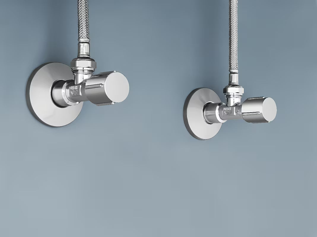 Kampinis ventilis Grohe chrome apdailos su metaline rozete ir ergonomiška metaline rankenėle.