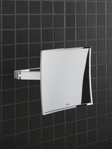 Kosmetinis veidrodėlis Grohe Selection Cube, chromo spalvos, su 3× didinimu ir sieniniu montavimu su paslėptu tvirtinimu.